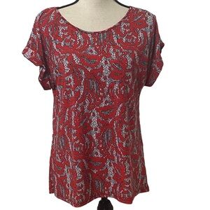 Ace Fashion New York Women Glitzy Shimmery Top (Blouse)  Red Black White Sz S